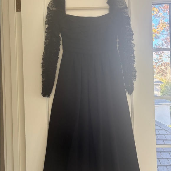 Self-Portrait Black Midi Dress with Sheer Sleeves - Picture 2 of 4